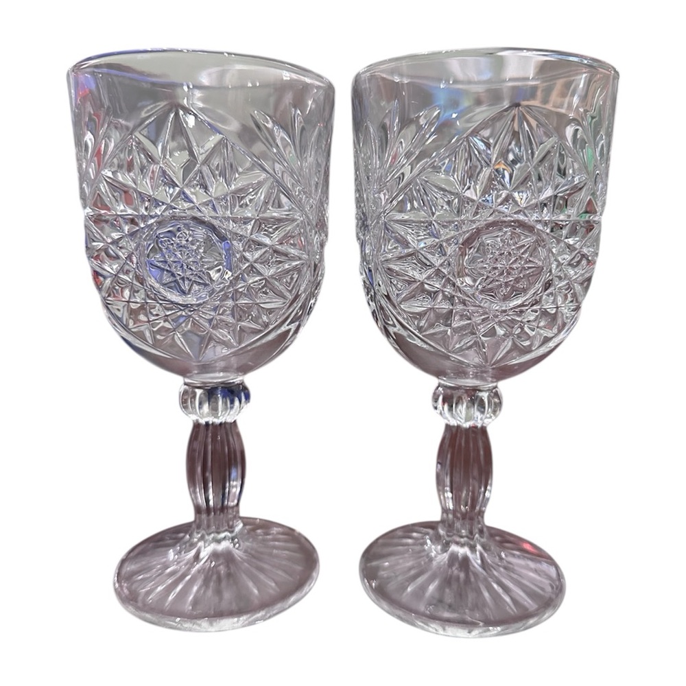 Libbey Glass Company Hobstar Water / Wine Goblet Glass x2